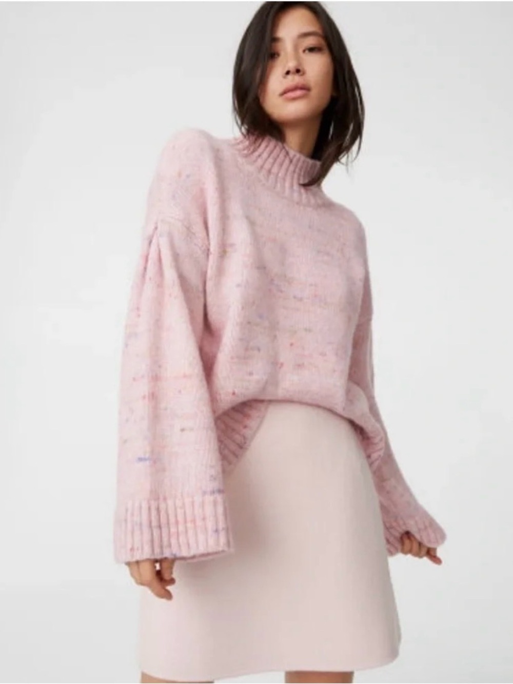 Cozy Pink Speckled Mock Neck Sweater